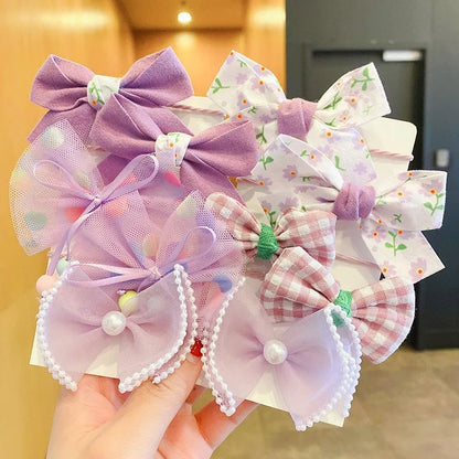 10Pcs/Set Big Bow Flower Elastic Hairbands Children Girls Sweet Hair Ties Fashion Headbands Hair Accessories Rubber Band For Kid