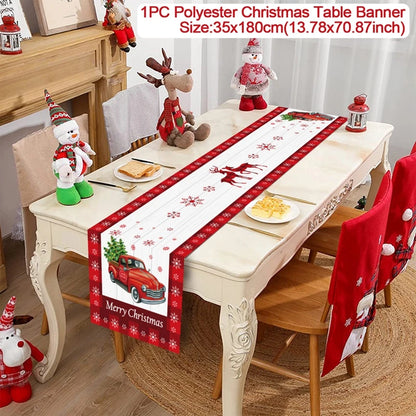 2024 Christmas Table Runners Merry Christmas Decoration for Home Tablecloth Table Cover Xmas Gifts Navidad Noel New Year 2025