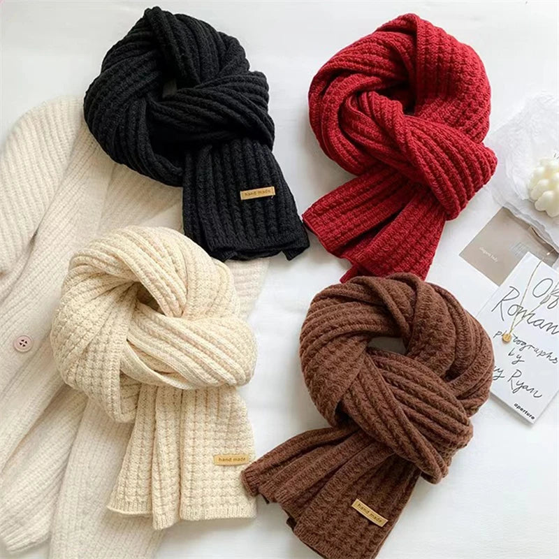 Korean Scarves For Women Men In Autumn And Winter Thickened Thermal Knitted Scarf Unisex Scarf Long Size Warmer Scarves Gifts