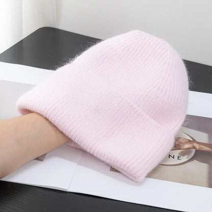 New Winter Korean Version Candy Color Rabbit Fur Fashion Simple Baotou Hat Women's Plush Thermal Knit Hat Cold Hat Pullover Hat