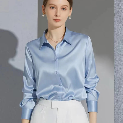 All-match Satin Finish Shirts And Blouses Women Clothing Casual Top OL Long Sleeve Button Elegant Shirts French Solid Blouses