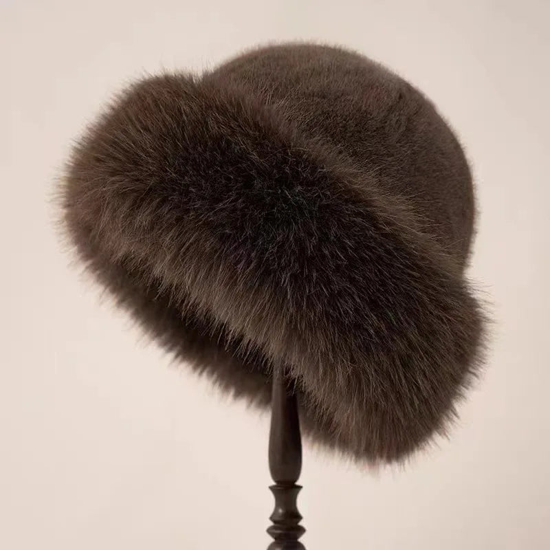 Autumn And Winter 2024 New Women's Fashion Fur Cap Fur Hat Fur Hats Mongolian Hat Brimless Plush Fluffy Skiing Riding Warm Caps