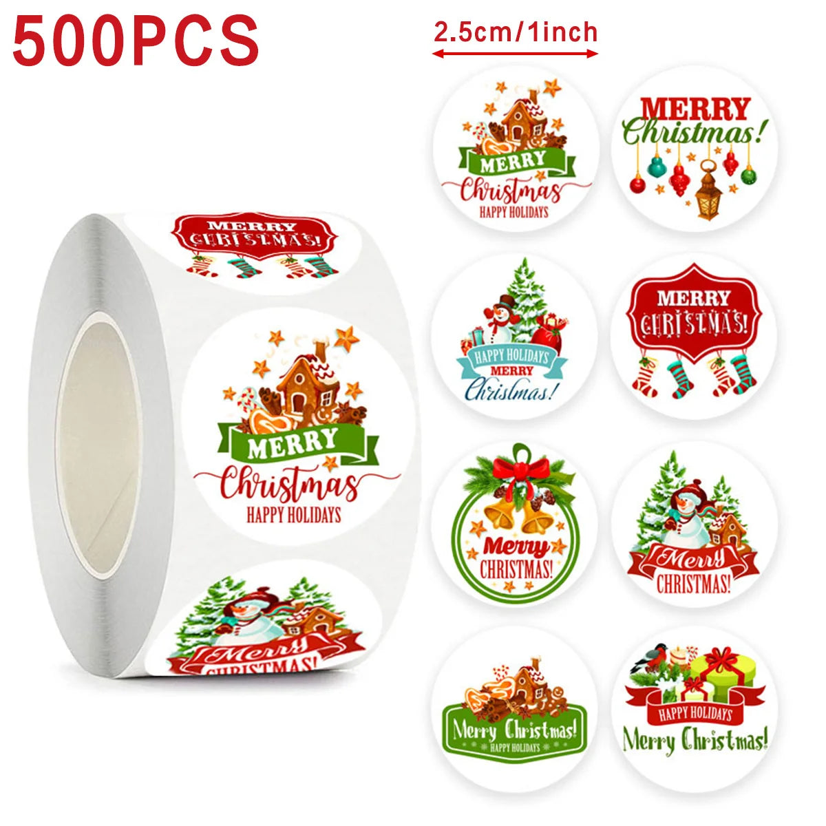 500Pcs Merry Christmas Stickers Cristmas Xmas Party Seal Labels Stickers For DIY Gifts Baking Package Envelope Stationery Decor