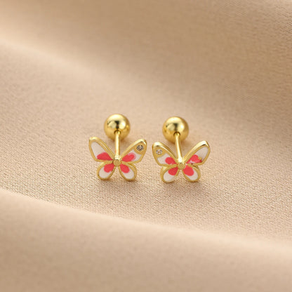 Fashion Cute Pink Zircon Bear Piercing Screw Ball Stud Earrings For Women Girl Gold Color Clover Charm Party Jewelry Accessories