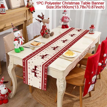 2024 Christmas Table Runners Merry Christmas Decoration for Home Tablecloth Table Cover Xmas Gifts Navidad Noel New Year 2025