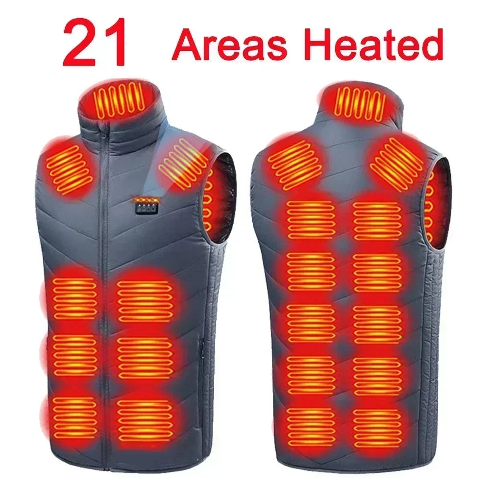 21 Zone Heating Vest Men's USB Infrared Thermal Jacket Smart Heating Clothes New Winter Cold-proof Thick Sleeveless Coat Hiking