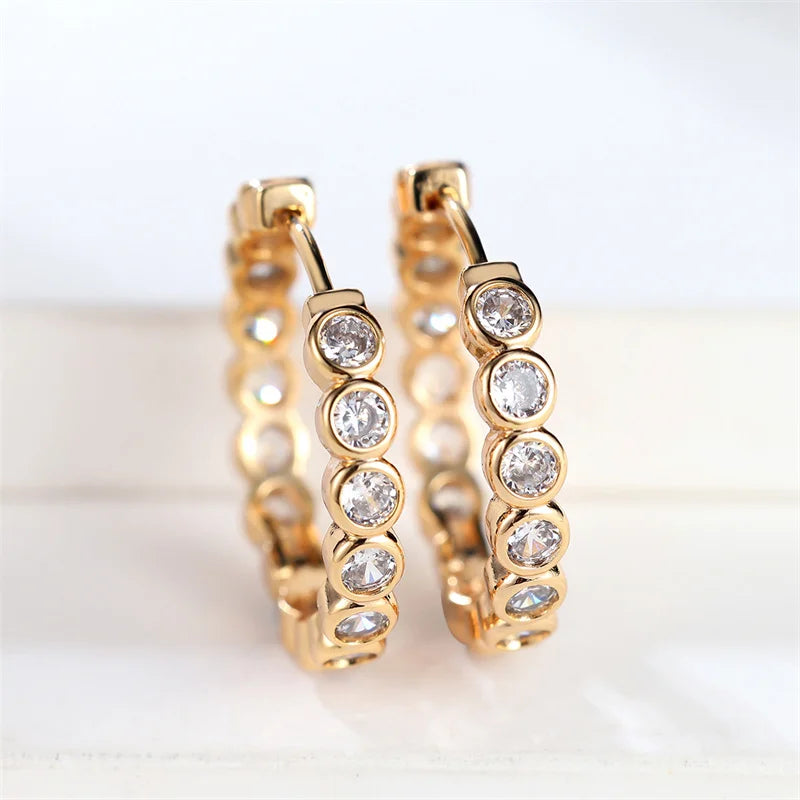 Luxury Female Small Black Round Earrings Charm Gold Color Earrings For Women Trendy Zircon Stone Wedding Clip Earrings