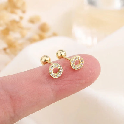 Fashion Cute Pink Zircon Bear Piercing Screw Ball Stud Earrings For Women Girl Gold Color Clover Charm Party Jewelry Accessories