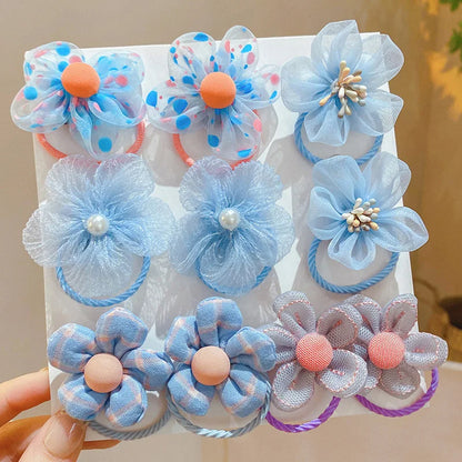 10Pcs Children's mesh flower hair loop with good elasticity, baby tie headband, princess headwear, cute girl elastic band