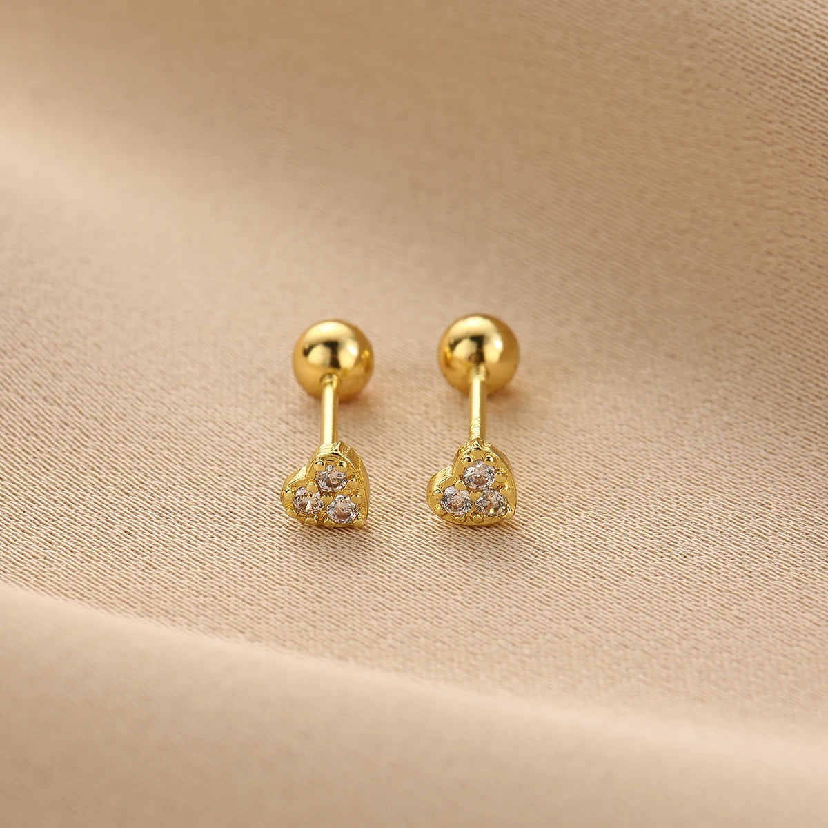 Fashion Cute Pink Zircon Bear Piercing Screw Ball Stud Earrings For Women Girl Gold Color Clover Charm Party Jewelry Accessories