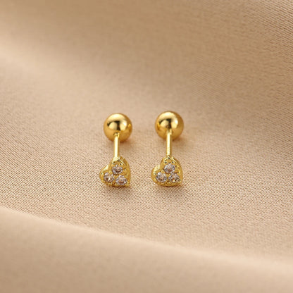 Fashion Cute Pink Zircon Bear Piercing Screw Ball Stud Earrings For Women Girl Gold Color Clover Charm Party Jewelry Accessories