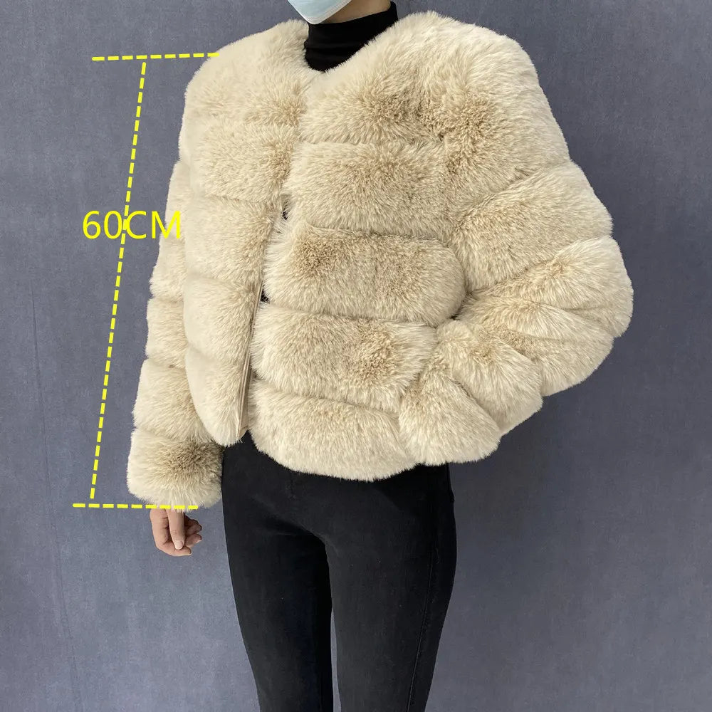 2024 Women Faux Fur Coat Autumn Winter High Quality Fluffy Short Coat Faux Fox Fur Jacket  Ladies furry Fashion Tops