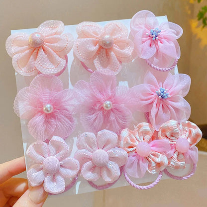 10Pcs Children's mesh flower hair loop with good elasticity, baby tie headband, princess headwear, cute girl elastic band