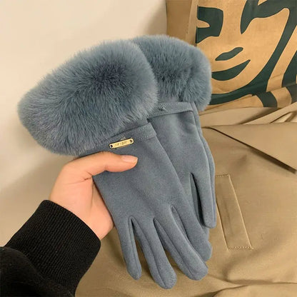 Fashion Women Gloves Autumn Winter Cute Furry Warm Mitts Full Finger Mittens Female Outdoor Sport Cycling Gloves