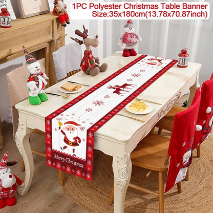 2024 Christmas Table Runners Merry Christmas Decoration for Home Tablecloth Table Cover Xmas Gifts Navidad Noel New Year 2025