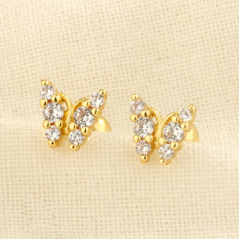 Fashion Cute Pink Zircon Bear Piercing Screw Ball Stud Earrings For Women Girl Gold Color Clover Charm Party Jewelry Accessories