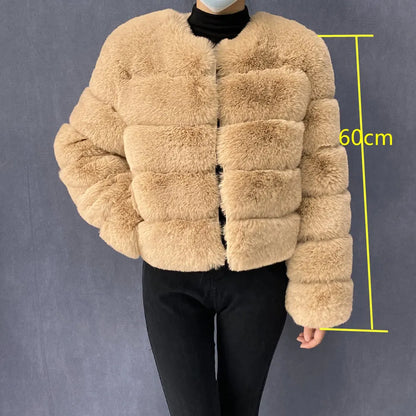 2024 Women Faux Fur Coat Autumn Winter High Quality Fluffy Short Coat Faux Fox Fur Jacket  Ladies furry Fashion Tops