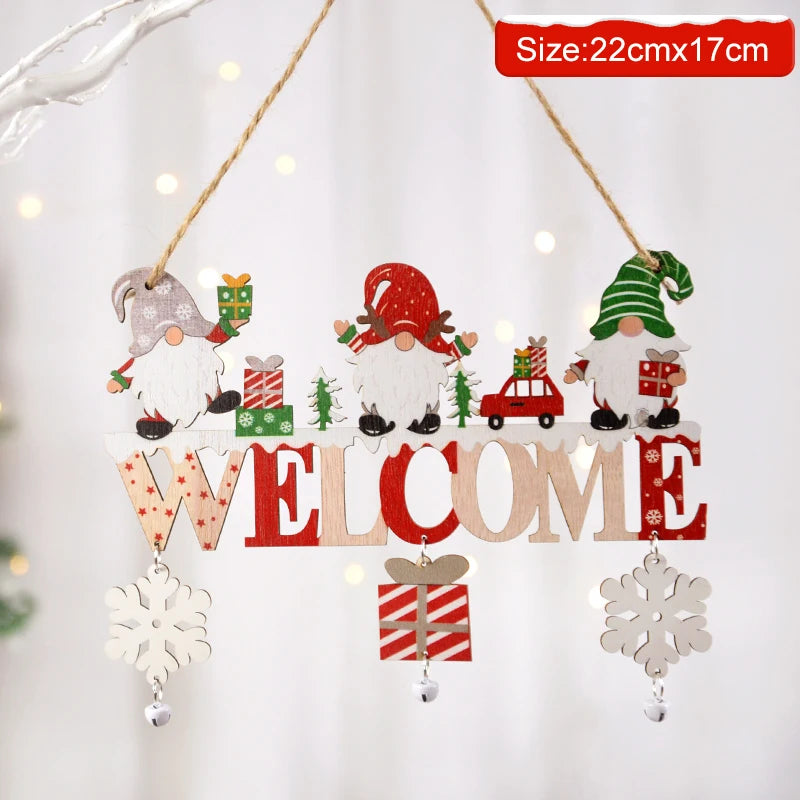 Gnome Santa Claus Wooden Hanging Ornament 2024 Merry Christmas Decoration for Home Door Xmas Tree Pendants Navidad New Year 2025