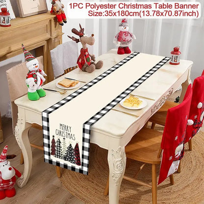 2024 Christmas Table Runners Merry Christmas Decoration for Home Tablecloth Table Cover Xmas Gifts Navidad Noel New Year 2025