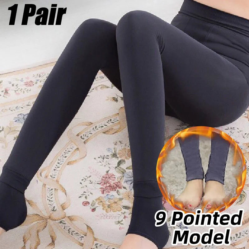 Women Winter Leggings Warm Leggins High Waist Solid Color Velvet Women Thickened Velvet Leggings Stretchy Black Leggings