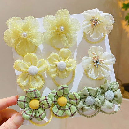 10Pcs Children's mesh flower hair loop with good elasticity, baby tie headband, princess headwear, cute girl elastic band