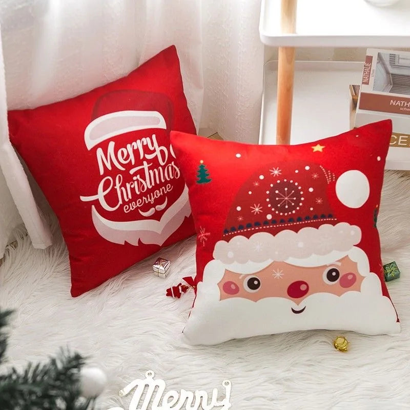 Christmas cartoon pillow cover, Santa Claus, reindeer, snowman, cute pillowcase, home celebration, red creative gift