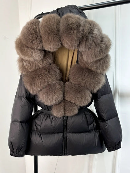 Janveny 2024 Winter Puffer Jacket Women Real Fox Fur Hooded Thick Warm 90% White Duck Down Coat Female Parkas Waterproof