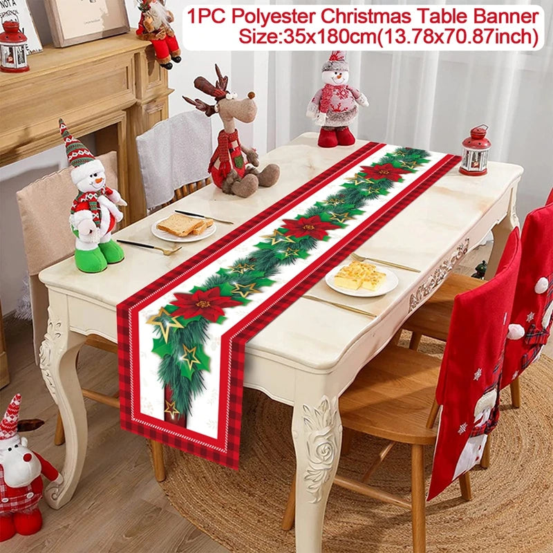 2024 Christmas Table Runners Merry Christmas Decoration for Home Tablecloth Table Cover Xmas Gifts Navidad Noel New Year 2025