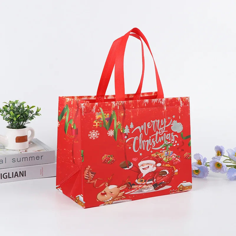 2024 Christmas Non Woven Bag Wholesale Tote Bag Cartoon Santa Claus Snowman Eco Bag Folding Storage Bag Gift Bag Party Supplies