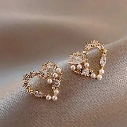 Exquisite Flower Zircon Stud Earrings For Women Leaves Geometric Rhinestone Earring Girl Party Birthday Christmas Jewelry Gifts